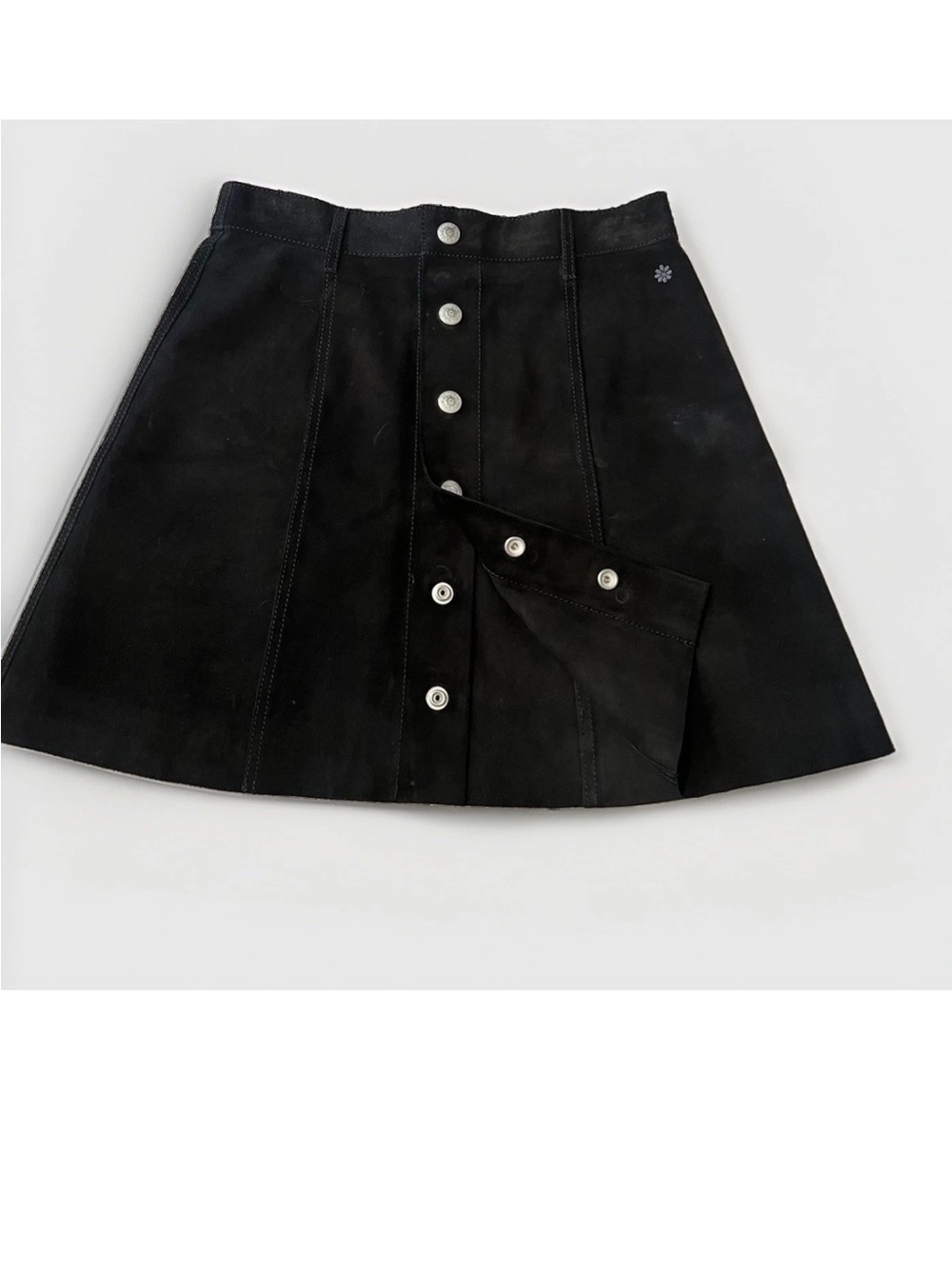 Alexa Chung for AG Size 27 Black Suede A Line Leather Mini Skirt Buttons